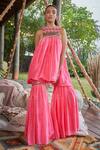 Buy_Surily G_Pink Silk Printed Leheriya Broad Pant  _at_Aza_Fashions