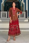 Buy_BAIRAAS_Red Rayon Embellished Bohemian Notched Round Collar Elephant And Pattern Dress_at_Aza_Fashions