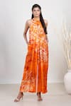 Buy_Garo_Orange Russian Silk Floral Round And Abstract Pattern Jumpsuit _at_Aza_Fashions