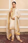 Buy_Sheetal Batra_Ivory Kurta  Pure Silk Chanderi Embroidered Gota Applique Band A-line Set _at_Aza_Fashions