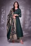 Buy Green Moonga Silk Woven Floral Pattern Round Anarkali Set For Women ...