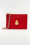 Buy_SAURAV GHOSH_Red Metal Embellishment Padmaja Leather Clutch_at_Aza_Fashions