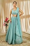 Buy_Alaya Advani_Blue Blouse: Dupion Silk Embroidered Chevron Pattern Lehenga Set For Women_at_Aza_Fashions