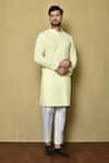 Buy_Aryavir Malhotra_Yellow Cotton Chikankari Embroidered Thread Mandarin Collar Kurta And Pant Set _at_Aza_Fashions