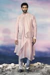 Buy_Rohit Gandhi + Rahul Khanna_Pink Viscose, Silk, Chanderi Geometric Embellished Bundi And Asymmetric Kurta Set _at_Aza_Fashions