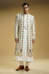 Buy_Kommal Sood_Off White Georgette, Cotton, Silk Sequins Embroidered Front-open Sherwani Set_at_Aza_Fashions