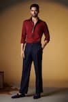 Buy_S&N by Shantnu Nikhil_Maroon Suiting Plain Spread Collar Shirt _at_Aza_Fashions