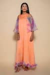 Buy_Ranng Label_Peach Thick Organza And Soft Satin Tie & Dye Round Cold Shoulder Gown _at_Aza_Fashions