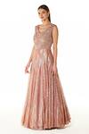 Buy_Rabani & Rakha_Pink Net Embroidery Sequin V Neck Adah Gown  _at_Aza_Fashions