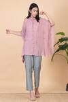 Buy Chambray & CO. Pink Silk Tassels Collared Blush Tie Dye Kaftan And Sage Green Pant Set at Aza Fashions Buy_Chambray & CO._Pink Silk Tassels Collared Blush Tie Dye Kaftan And Sage Green Pant Set _at_Aza_Fashions