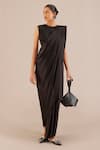 Buy_AMPM_Black Silk Blend Round Neck Ila Saree Gown _at_Aza_Fashions