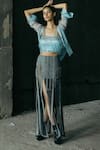 Buy_Akhl_Blue Linen, Viscose Fringe Square Neck Embroidered Bustier _at_Aza_Fashions