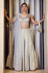 Buy_Moledro_Silver Saree- Lurex And Corset & Pallu- Butterfly Net Viti Sharara With Blouse_at_Aza_Fashions