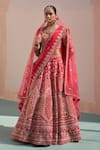 Buy_Angad Singh_Red Silk Cut Work, Zari Zardozi Floral Pattern Embroidered Bridal Lehenga Set _at_Aza_Fashions