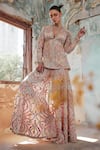 Buy_Tamanna Punjabi Kapoor_Pink Georgette Embroidery Foil Deep V Neck Mandala Resham Kurta Set _at_Aza_Fashions