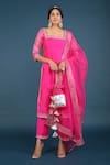 Buy_Pomcha Jaipur_Pink Taffeta, Organza Embroidery, Sequins Square Neck Kurta Pant Set _at_Aza_Fashions