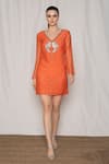 Buy_Amrta By Guneet Kondal_Coral Cotton, Viscose Beads, Embroidery V-neck Short Dress _at_Aza_Fashions
