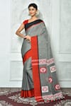 Buy_Samyukta Singhania_Grey Pure Cotton Applique Fish Saree _at_Aza_Fashions