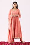 Buy_Abbaran_Pink Georgette Embroidered Chikankari Thread And Sequin Work Round Anarkali Set _at_Aza_Fashions