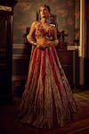 Buy_Etasha by Asha Jain_Pink Lehenga And Dupatta Metallic Tissue Textured V Neck Flared Set _at_Aza_Fashions