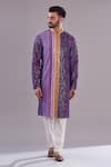 Buy_Kasbah_Purple Georgette Embroidered Striped Pattern Sequin Kurta _at_Aza_Fashions