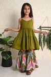 Buy_THE COTTON STAPLE_Green Cotton Printed Ikat Nature Sleeveless Kurta And Sharara Set _at_Aza_Fashions