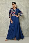 Buy_Nazaakat by Samara Singh_Blue Habutai And Bamber Silk Embroidery Flower Blouse With Draped Lehenga Saree_at_Aza_Fashions