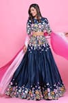 Buy_Label Priyanka Kar_Blue Cotton Satin Printed Floral Patterns Round Floret Flared Lehenga Set _at_Aza_Fashions