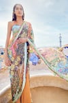 Buy_Aisha Rao_Multi Color Georgette Sequins V-neck Trencadis Pattern And Work Saree With Blouse _at_Aza_Fashions