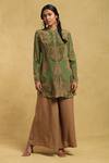 Buy_Ritu Kumar_Green Rayon Crepe Paisley Band Collar Kurta _at_Aza_Fashions