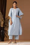 Buy_Abbaran_Blue Cotton Printed Floral Round Floret Pattern Kaftan And Palazzo Set _at_Aza_Fashions