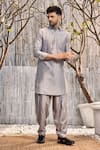 Buy_Charkhee_Grey Kurta  Chanderi Solid Full Sleeve Pathani And Salwar Set _at_Aza_Fashions