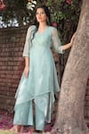 Buy_House Of Tushaom_Green Organza Embroidery Cutdana V Neck Angrakha And Flared Pant Set _at_Aza_Fashions