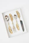 Buy_Table Manners_Gold Stainless Steel Leaf Carved Cutlery Set _at_Aza_Fashions