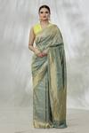 Buy_Mint N Oranges_Blue Silk, Tissue Chevron Banarasi Saree With Unstitched Blouse Fabric_at_Aza_Fashions