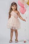 Buy_Darleen Kids Couture_Peach Satin, Net, Taffeta Sequins, Embroidery Serene One Shoulder Dress _at_Aza_Fashions