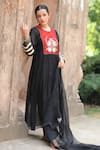 Buy_Raiman_Black Chanderi Embroidered Floral Round Kurta Set  _at_Aza_Fashions