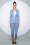 Buy_Pocketful Of Cherrie_Blue Crepe Plain Lapel Collar Full Sleeve Peplum Jacket And Trouser Set _at_Aza_Fashions