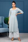 Buy_Pheeta_Grey Cotton Printed Floral Peter Pan Collar Straight Kurta And Set _at_Aza_Fashions