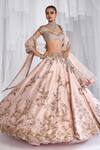 Buy_Dolly J_Peach Raw Silk Embroidery Kamdani Posey Work Bridal Lehenga Set  _at_Aza_Fashions