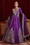 Buy_Ajiesh Oberoi_Purple Dupion Silk Embroidered Floral Patterns V Neck Naira Long Anarkali Set _at_Aza_Fashions