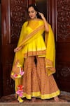 Buy_Pomcha Jaipur_Yellow Dupatta Soft Net, Kurta And Sharara , Lining Tuscan Set _at_Aza_Fashions