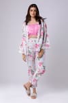 Buy_Tangerine Tiger_White 100% Cotton Linen Print Floral Jacket Open Bell Sleeve Pant Set _at_Aza_Fashions