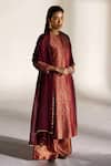 Buy_Mimamsaa_Maroon Andy Organza Silk Scallop Dupatta_at_Aza_Fashions
