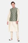 Buy_Mayank Modi - Men_Green Chanderi Embroidered Resham And Sequin Work Floral Vine Bundi _at_Aza_Fashions