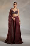 Buy_Divya Aggarwal_Wine Blouse Georgette Lehenga Heavy Satin Dupatta Organza Alano Flared Set _at_Aza_Fashions