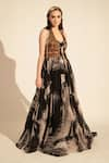 Buy_Nikita Mhaisalkar_Black Crinkled Chiffon Print Brush Stroke Sweetheart Neck Maxi Dress _at_Aza_Fashions