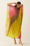 Buy_Shivani Bhargava_Multi Color Silk Beads V-neck Abstract Grid Pattern Kaftan _at_Aza_Fashions