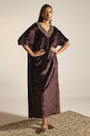 Buy_Shorshe Clothing_Purple Silk Velvet Embroidery Floral V Neck Noor Kaftan _at_Aza_Fashions