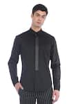 Buy_Rohit Gandhi + Rahul Khanna_Black Cotton Leather Placket Shirt _at_Aza_Fashions